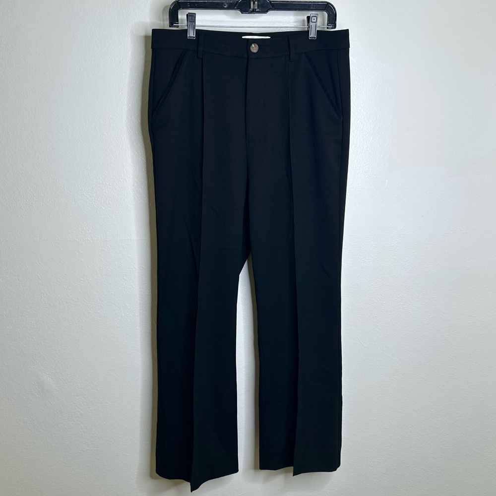 The GREAT. Black Tailored Front Seam Velvet Detail Trouser Pant Wool Blend